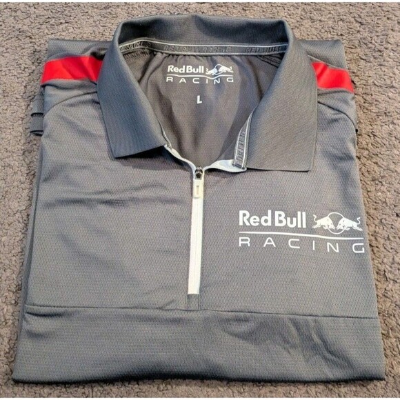 Red Bull Racing Forumla 1 F1 Gray Short Sleeve Zip Polo Shirt Men's Large - Picture 1 of 7